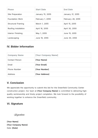 Free Project Bid Template to Edit Online