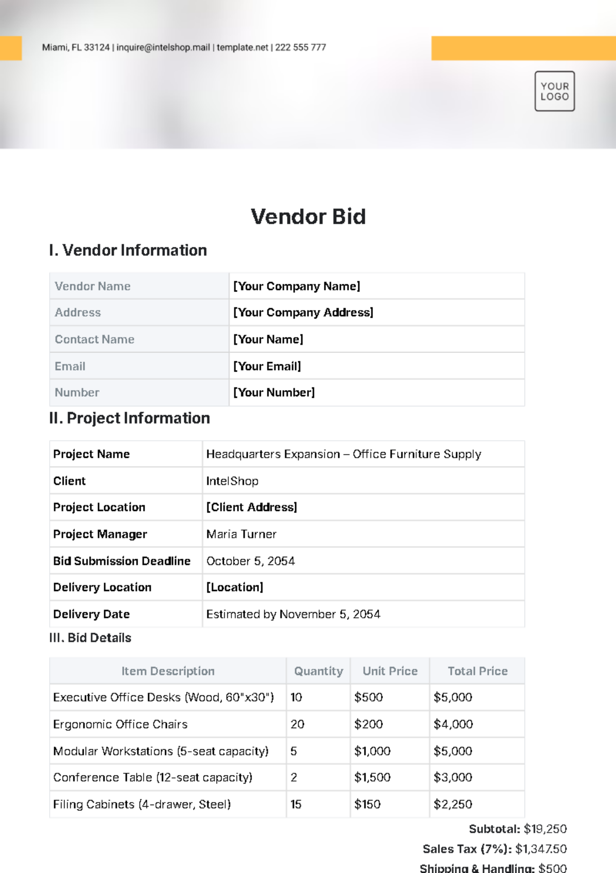 Vendor Bid Template