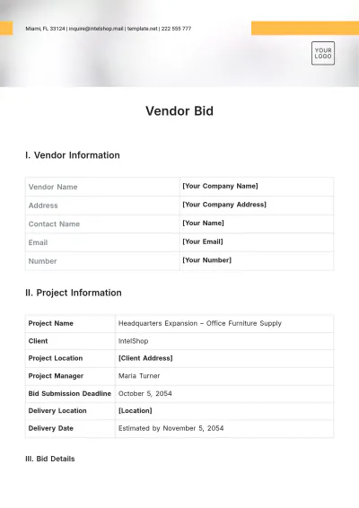 Free Vendor Bid Template to Edit Online