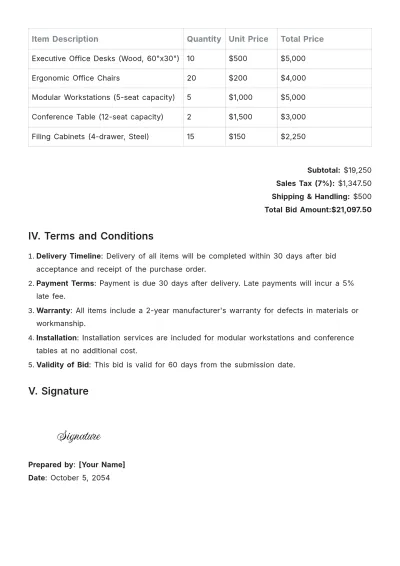 Free Vendor Bid Template to Edit Online