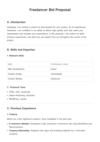 Free Freelancer Bid Proposal Template to Edit Online