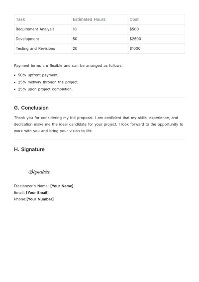 Free Freelancer Bid Proposal Template to Edit Online