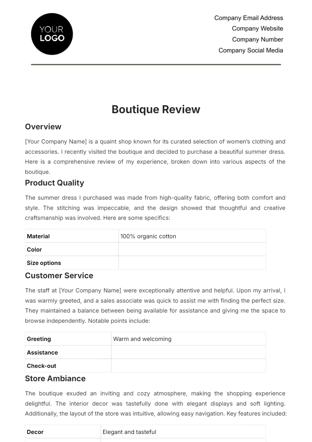 Boutique Review Template - Edit Online & Download