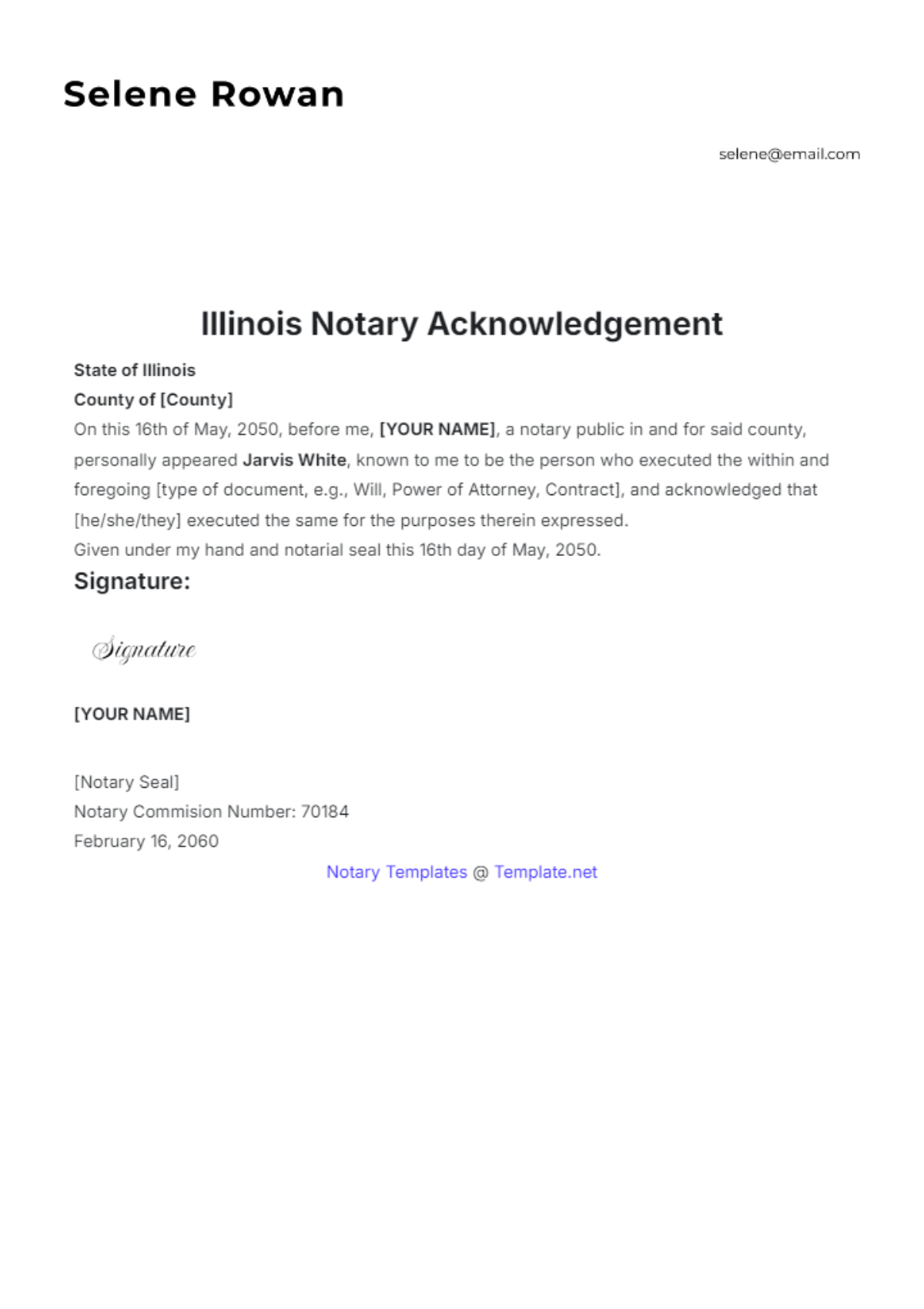 Illinois Notary Acknowledgment Template