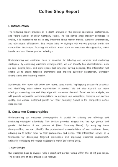 Free Coffee Shop Report Template to Edit Online