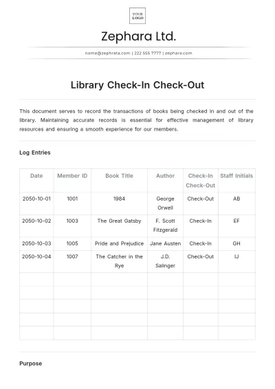 Free Library Check-In Check-Out Template to Edit Online