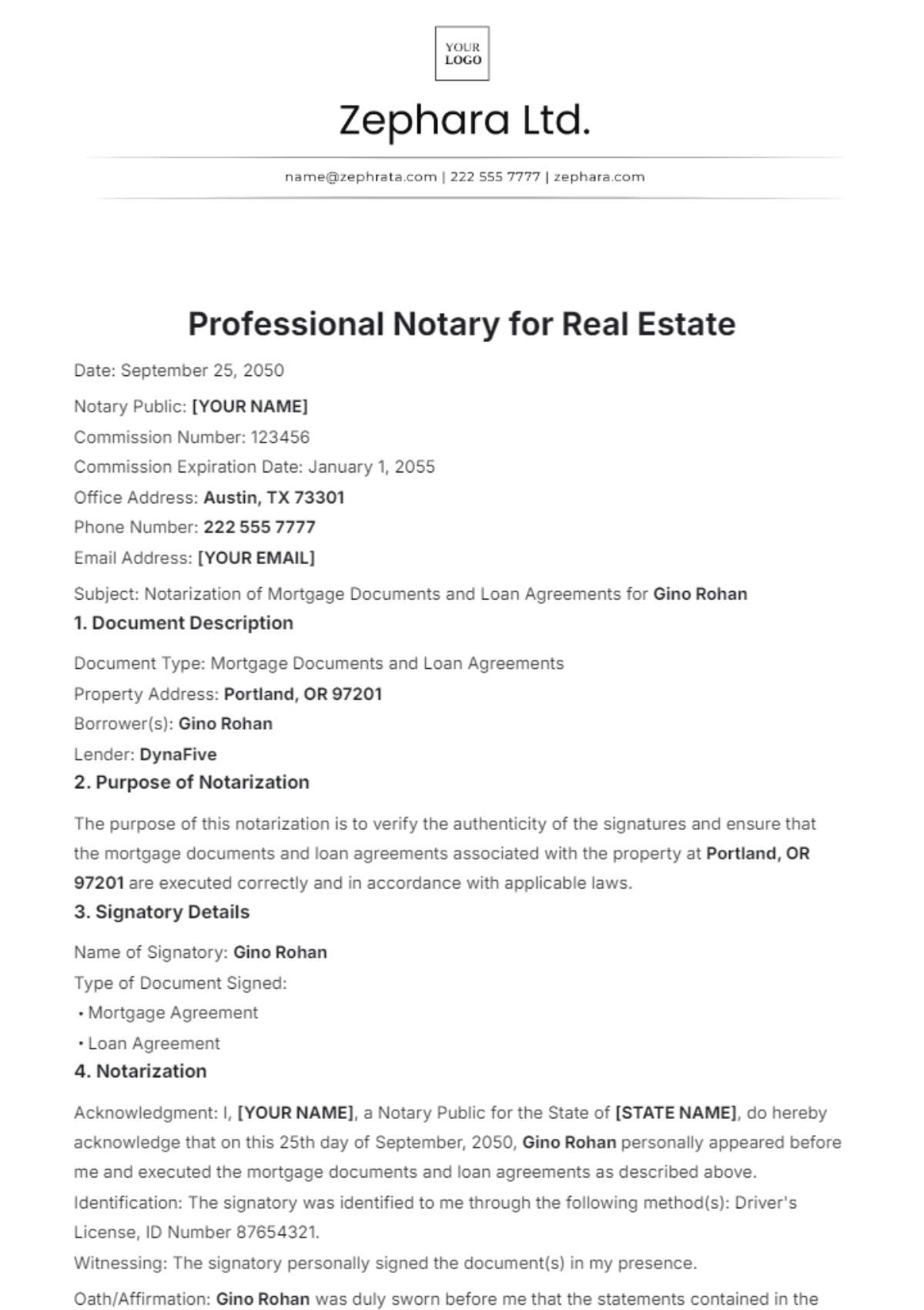 Free Professional Notary Template for Real Estate