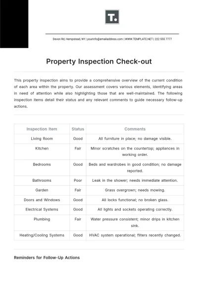 Free Property Inspection Check-out Template to Edit Online