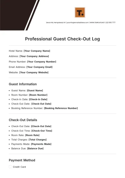 Free Professional Guest Check-Out Template to Edit Online