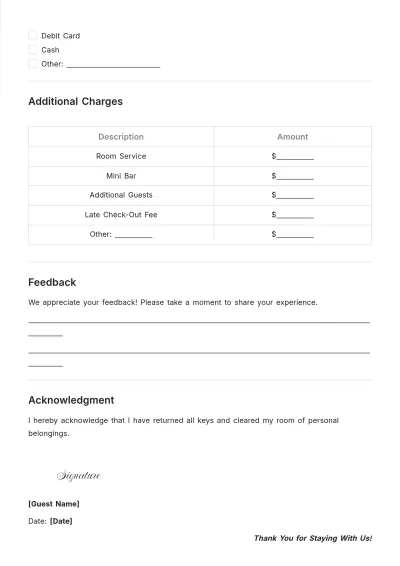 Free Professional Guest Check-Out Template to Edit Online