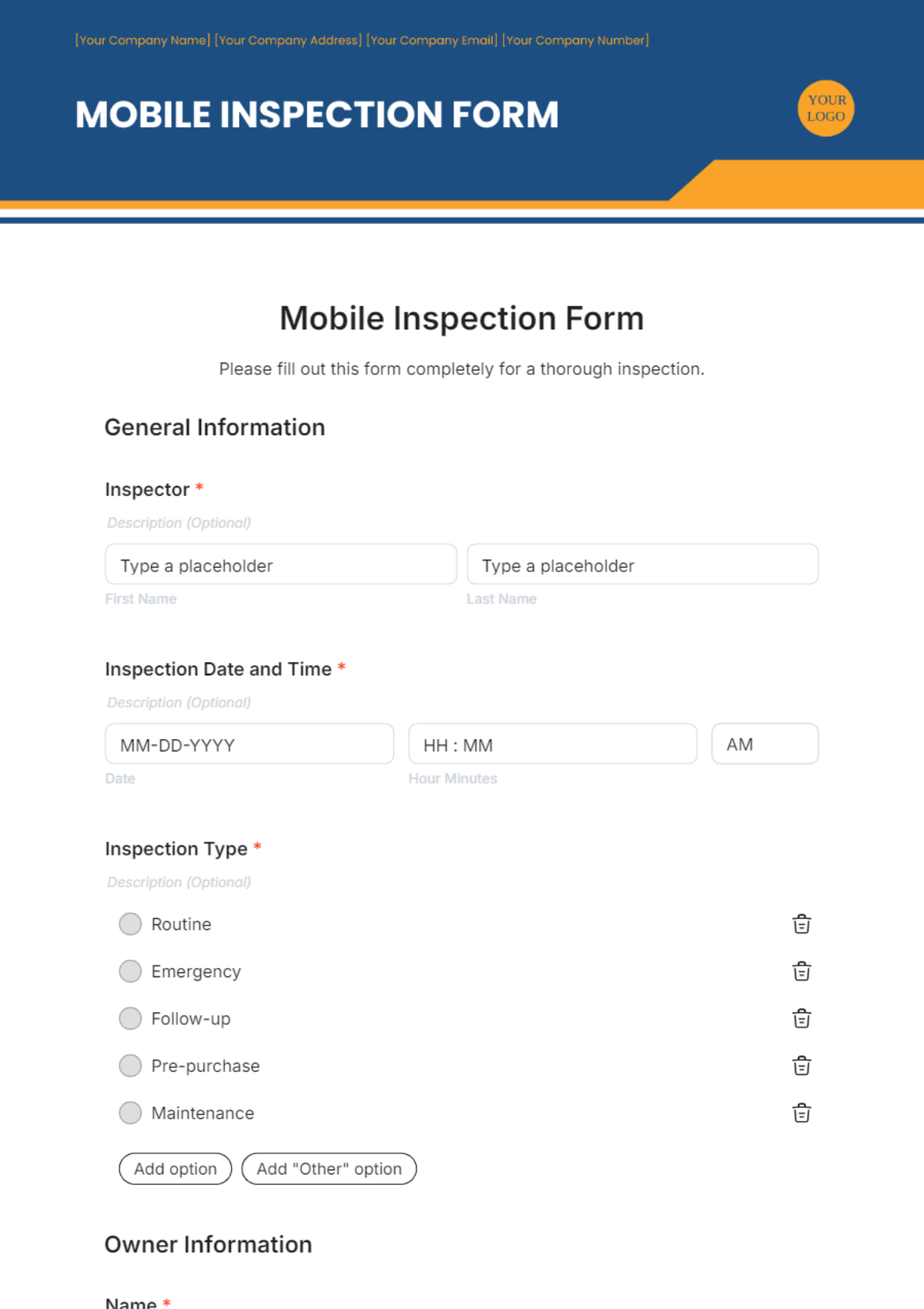 Mobile Inspection Form Template