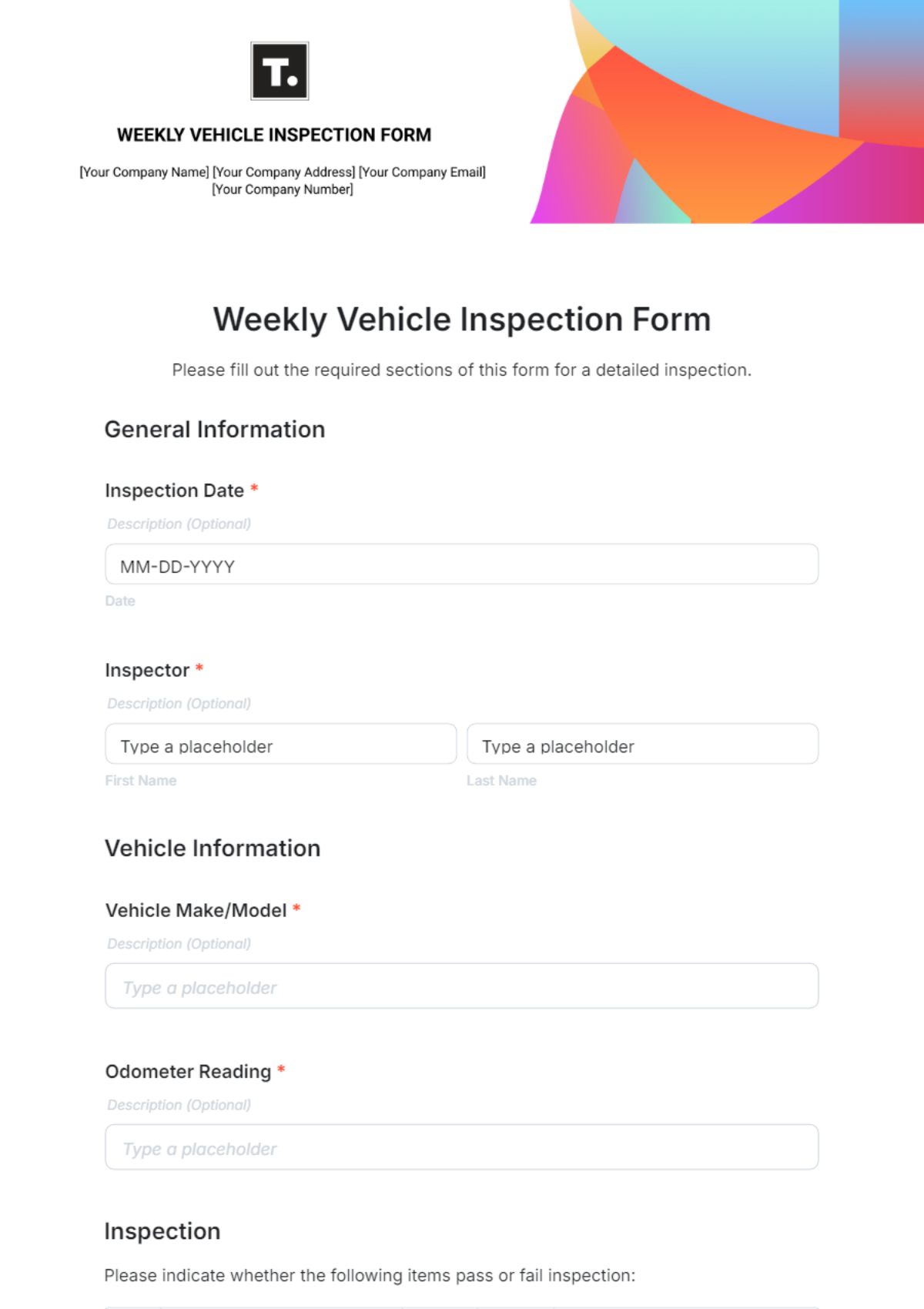 Weekly Vehicle Inspection Form Template - Edit Online & Download