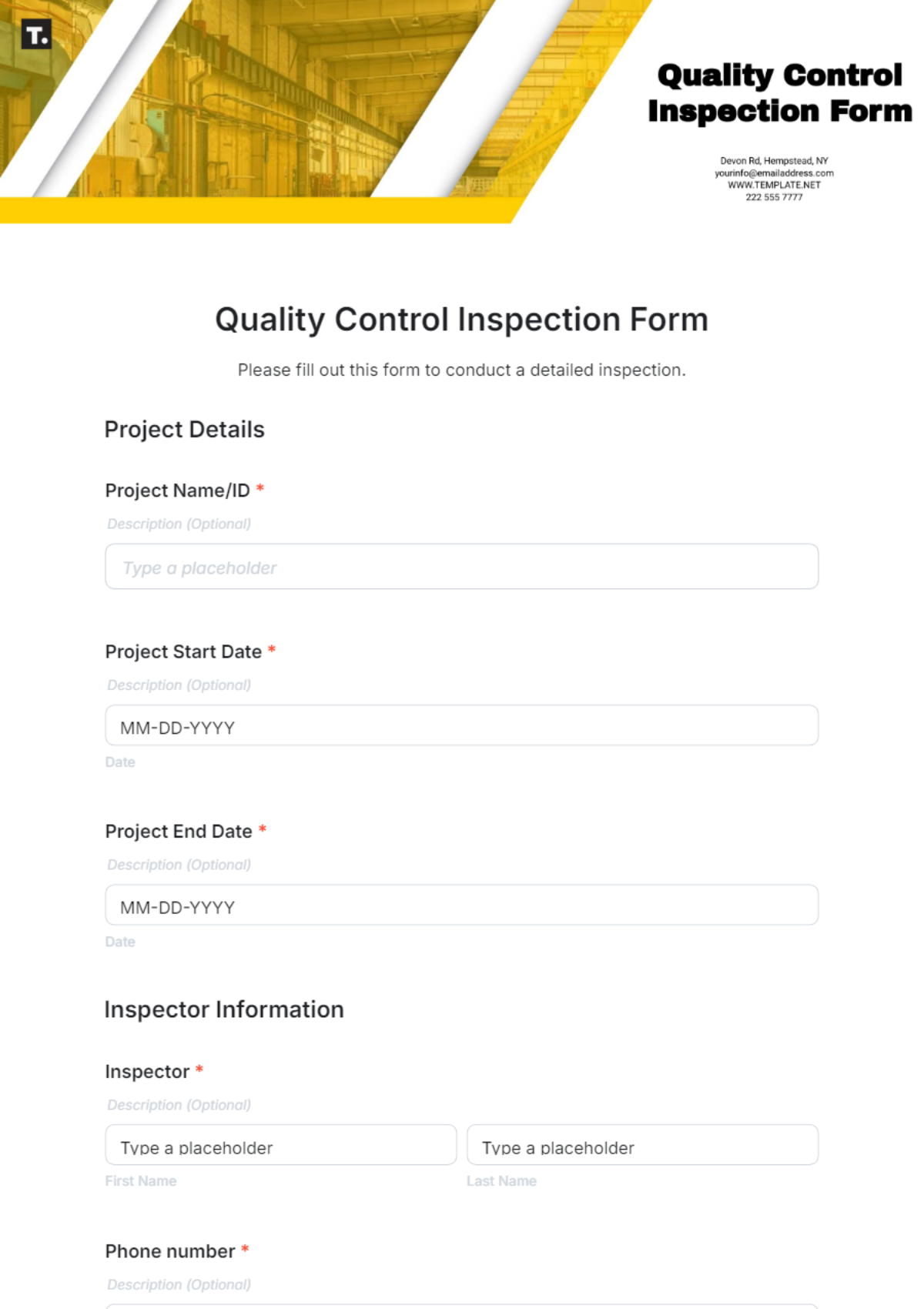 Quality Control Inspection Form Template - Edit Online & Download