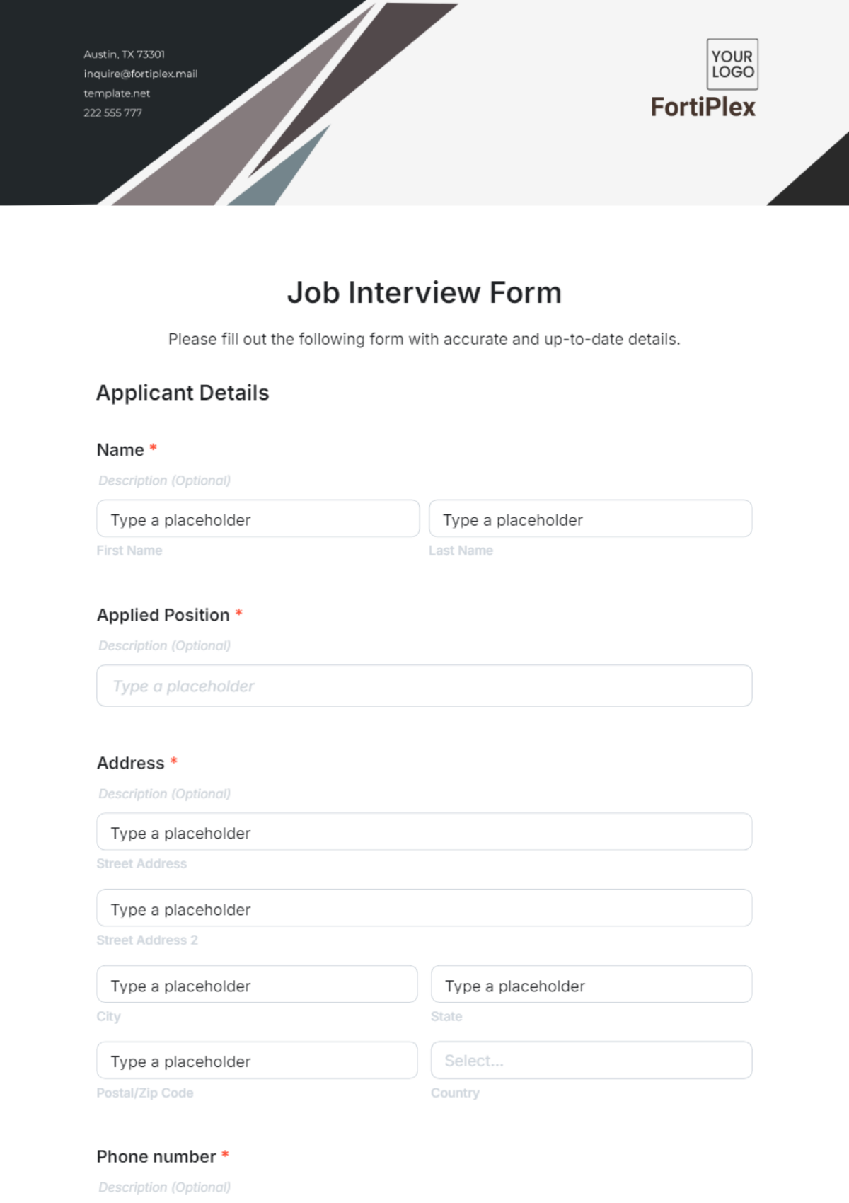 Job Interview Form Template - Edit Online & Download