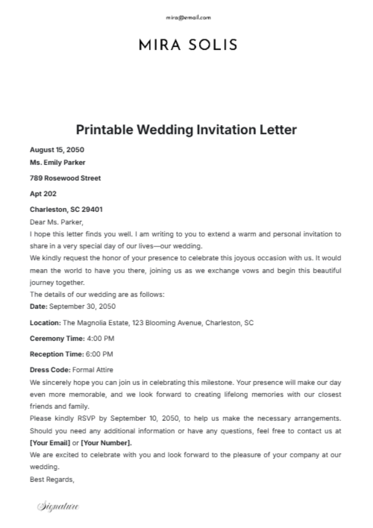 Printable Wedding Invitation Letter Template - Edit Online & Download