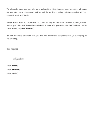 Free Printable Wedding Invitation Letter Template to Edit Online