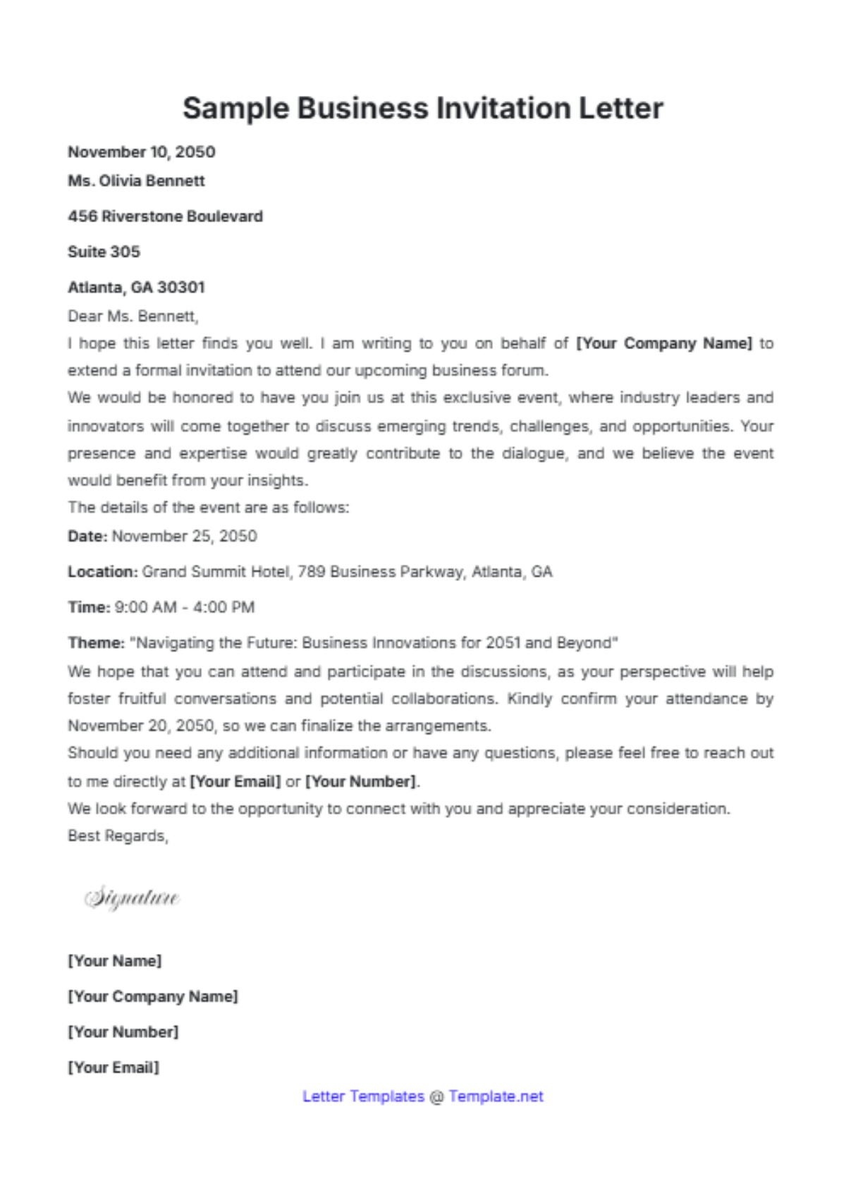 Sample Business Invitation Letter Template - Edit Online & Download