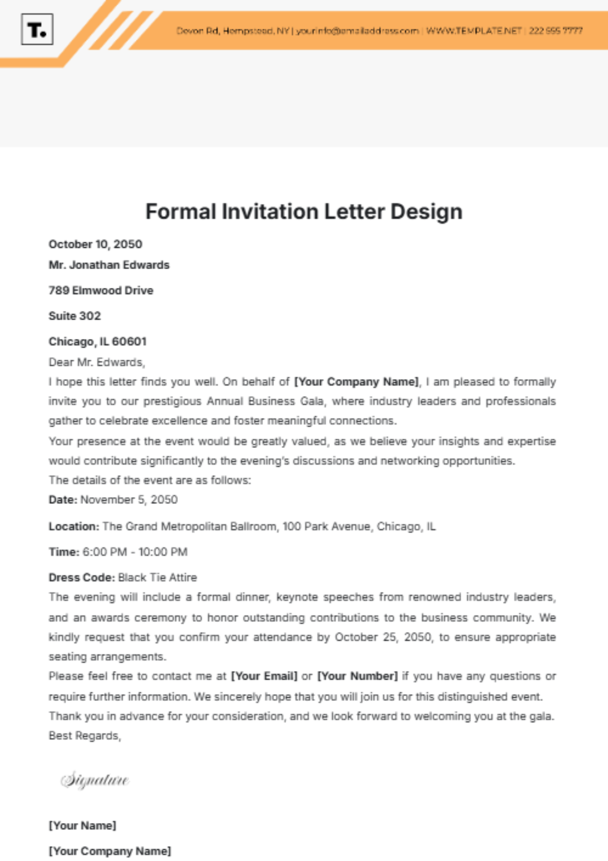 Formal Invitation Letter Design Template - Edit Online & Download