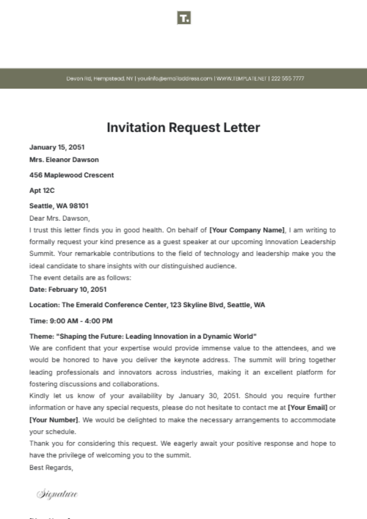 Invitation Request Letter Template - Edit Online & Download