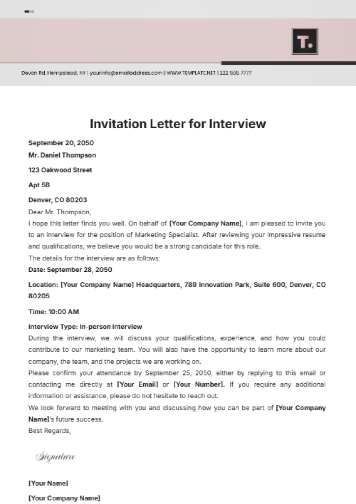 Invitation Letter for Interview Template - Edit Online & Download