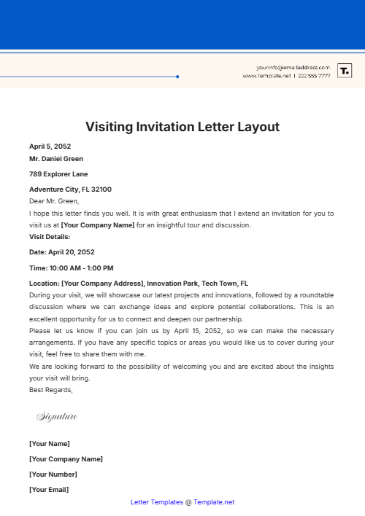 Visiting Invitation Letter Layout Template