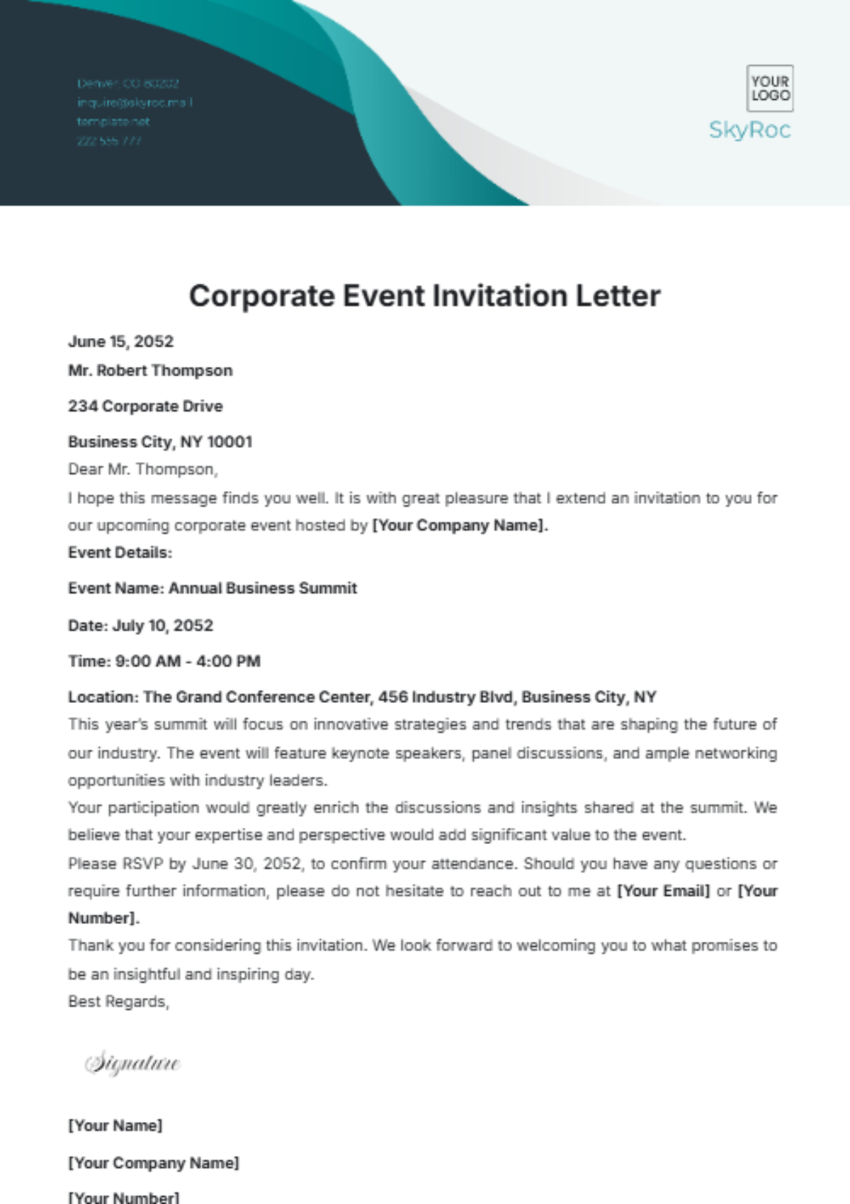 Corporate Event Invitation Letter Template