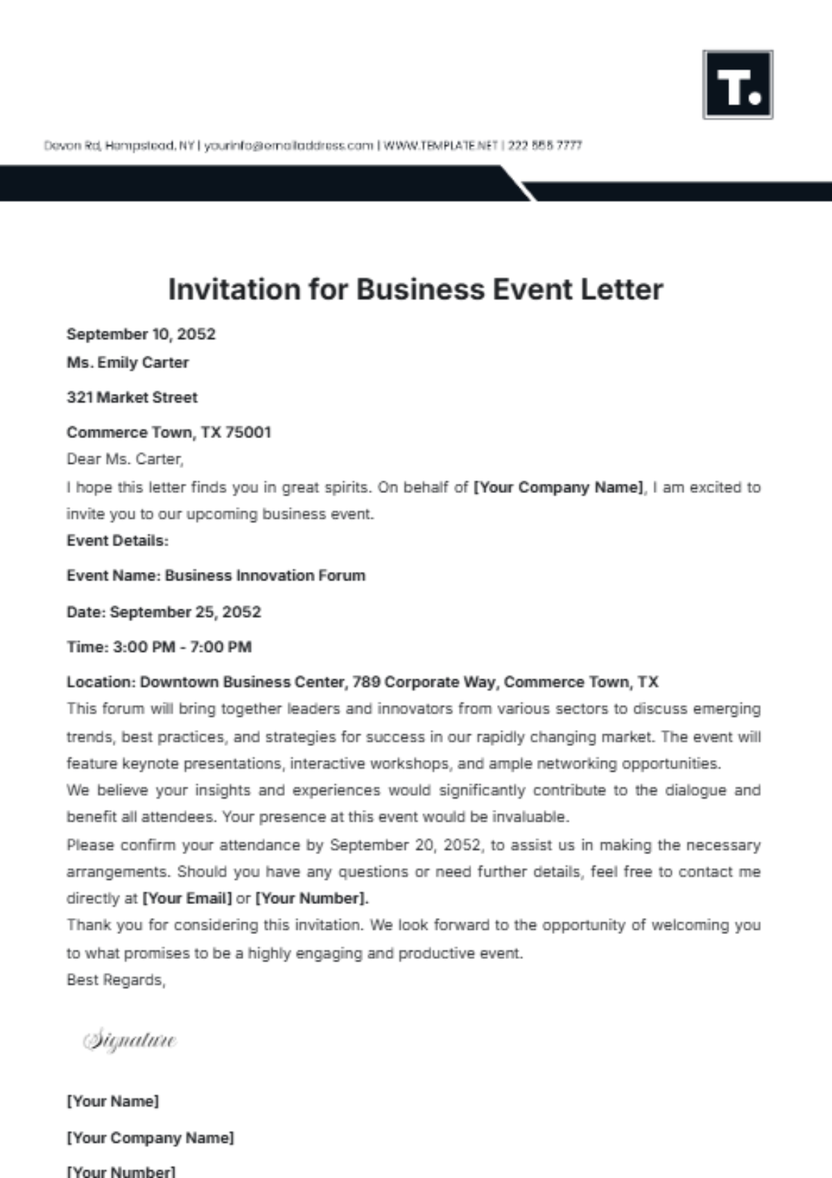 Invitation for Business Event Letter Template