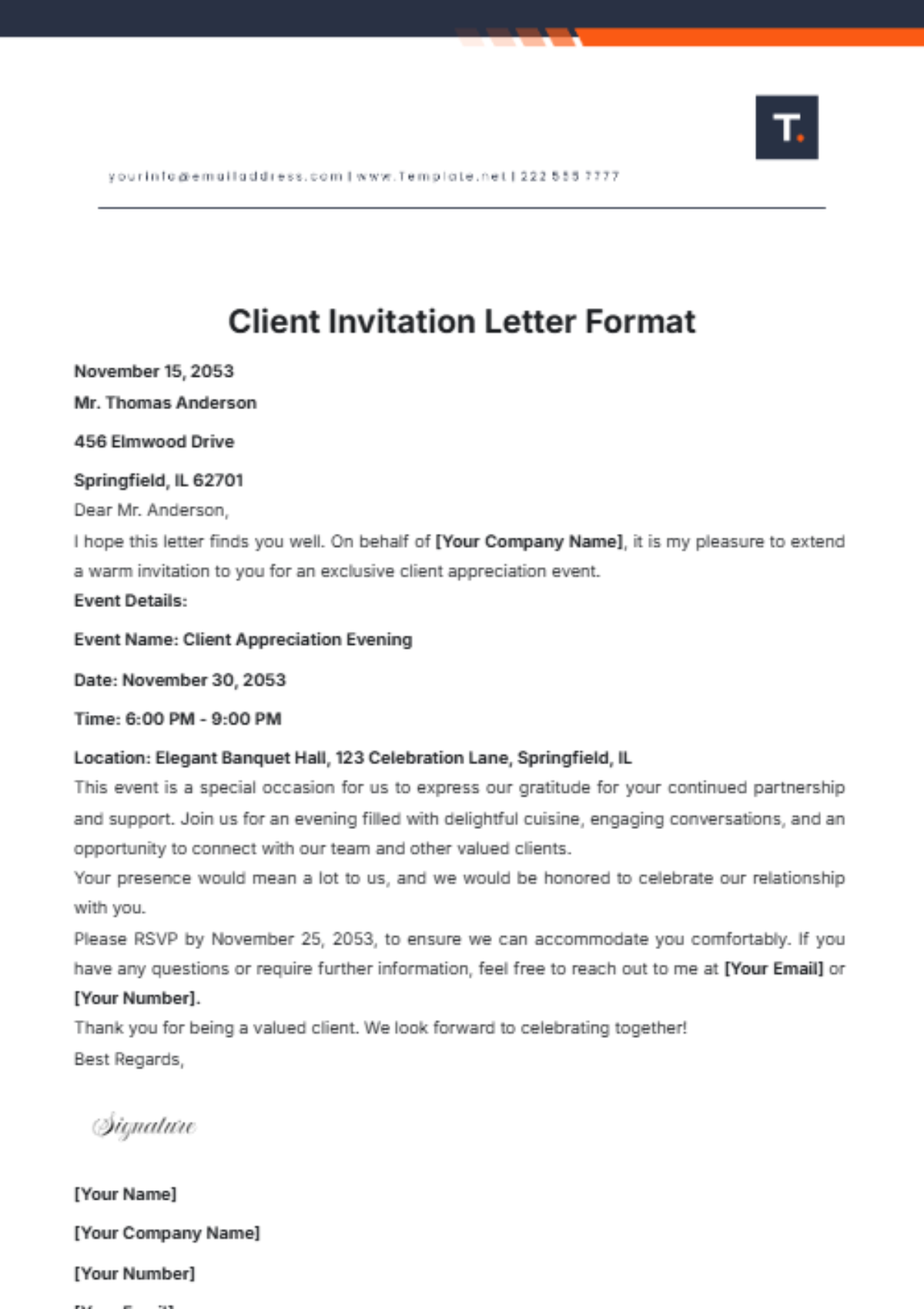 Client Invitation Letter Format Template