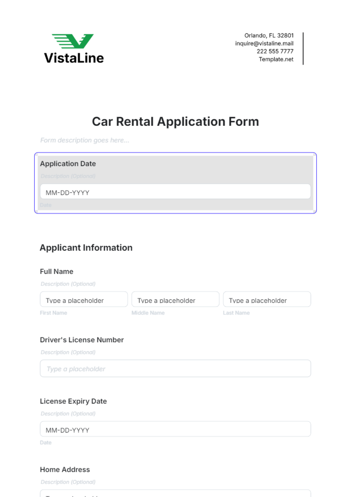 Car Rental Application Form Template - Edit Online & Download