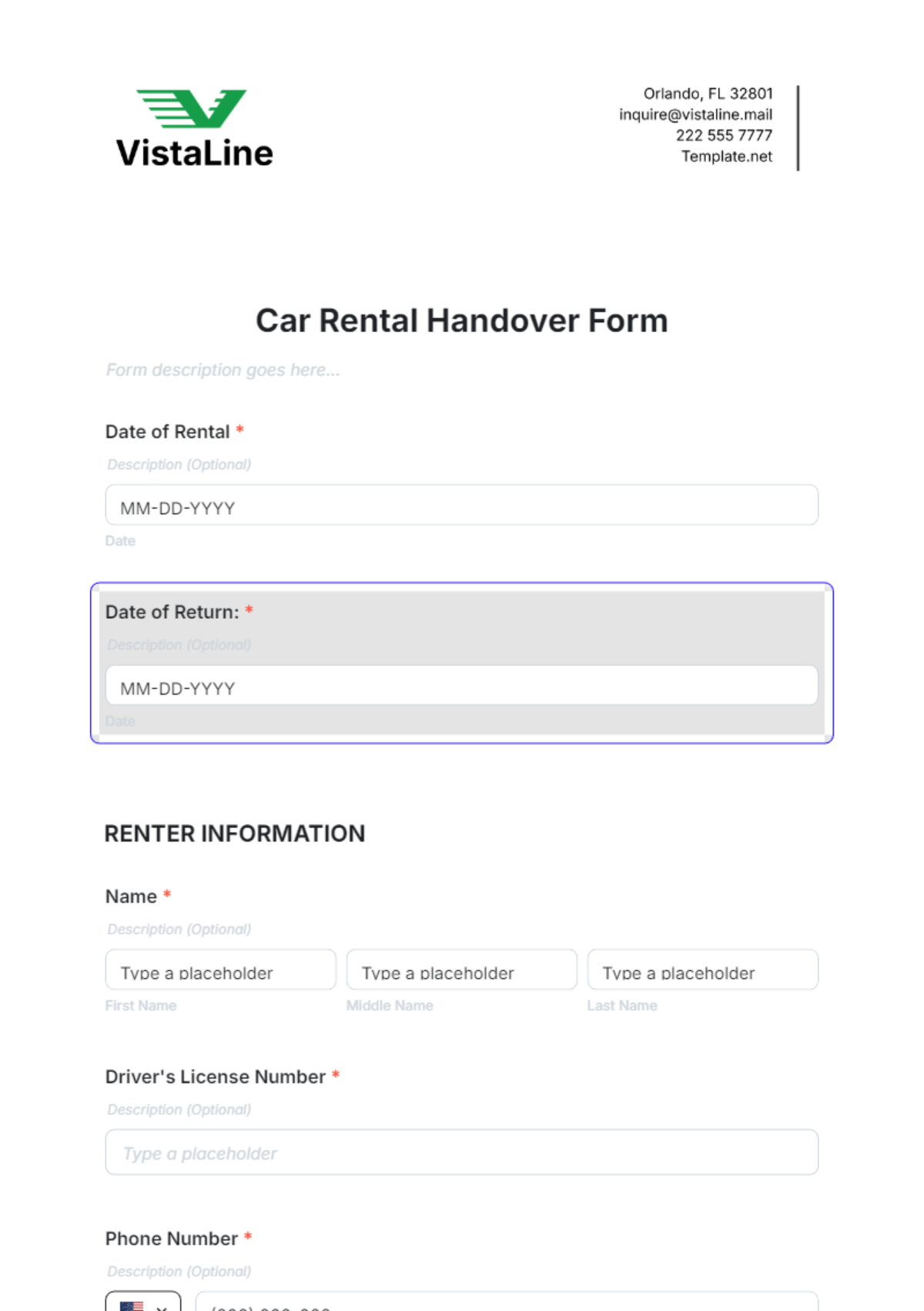 Car Rental Handover Form Template - Edit Online & Download