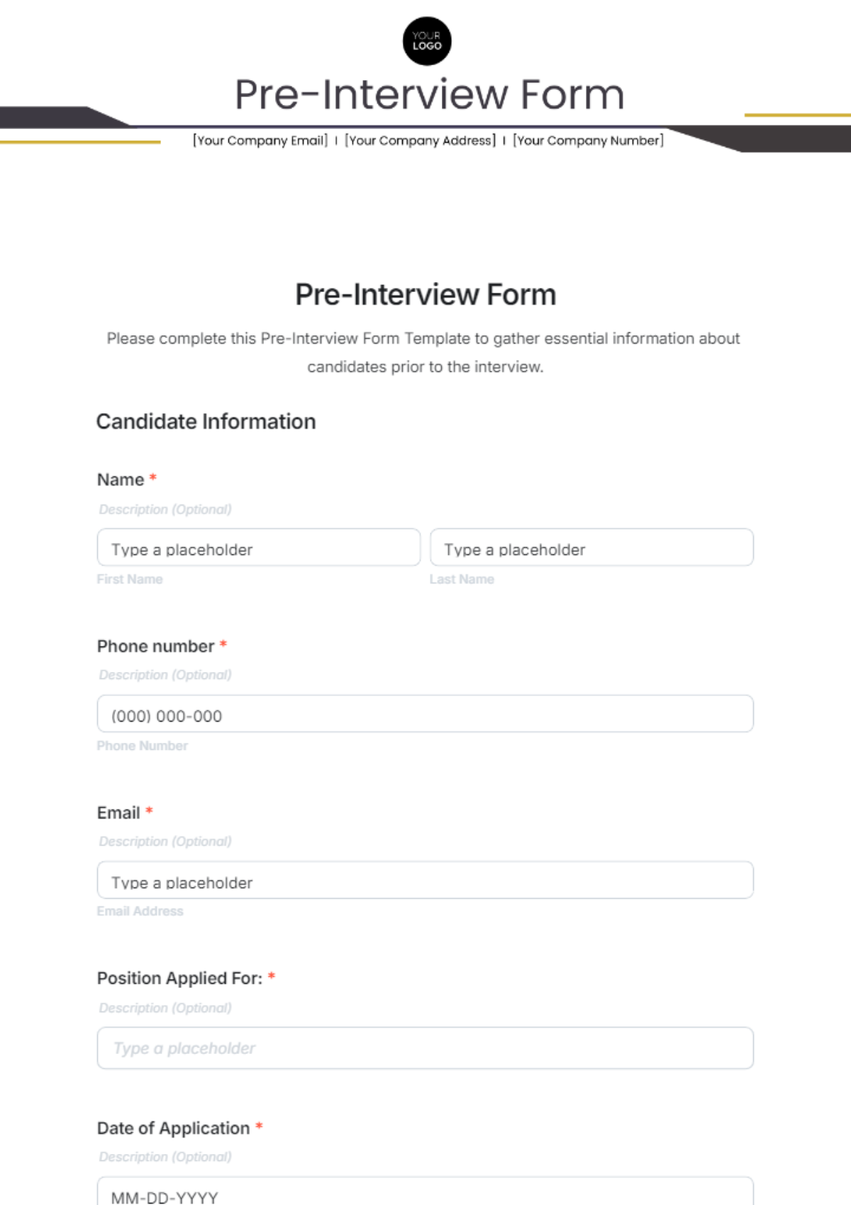 Pre-Interview Form Template