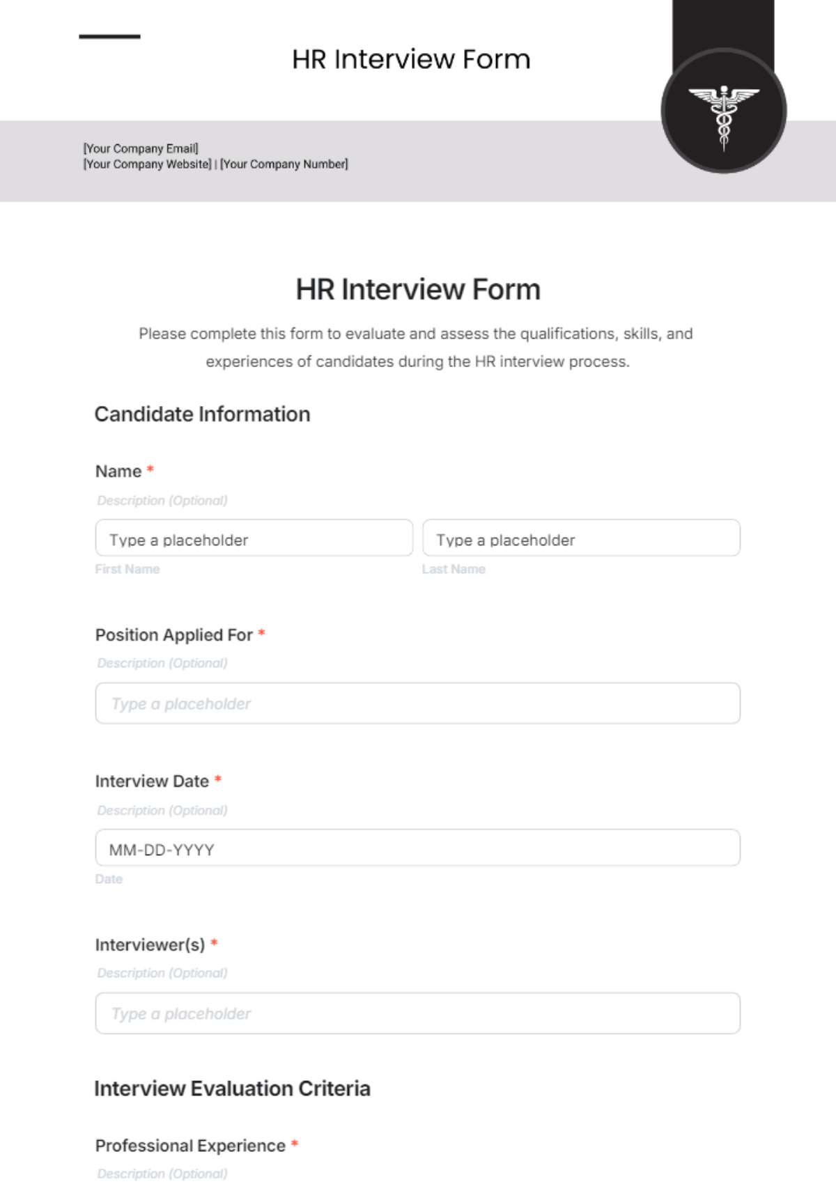 HR Interview Form Template