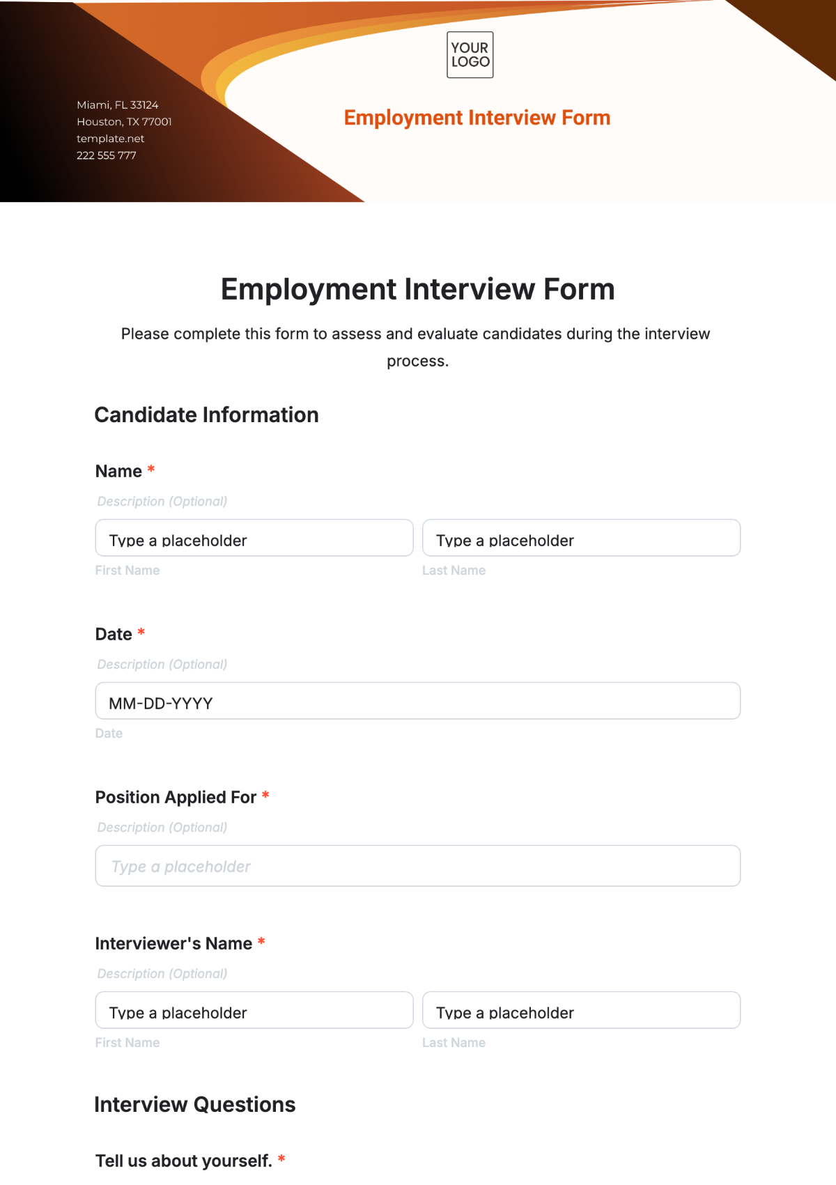 Employment Interview Form Template - Edit Online & Download