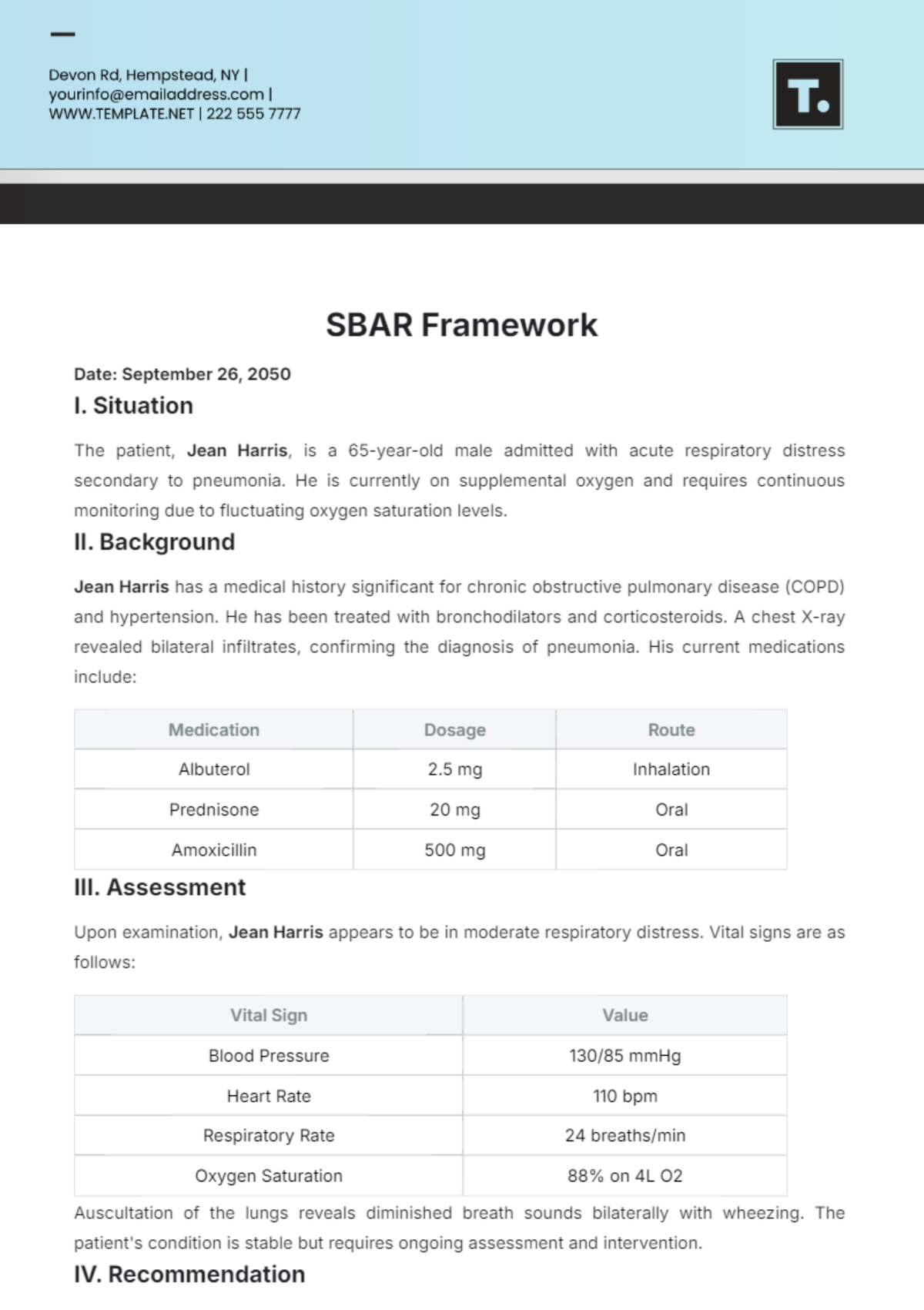 SBAR Framework Template