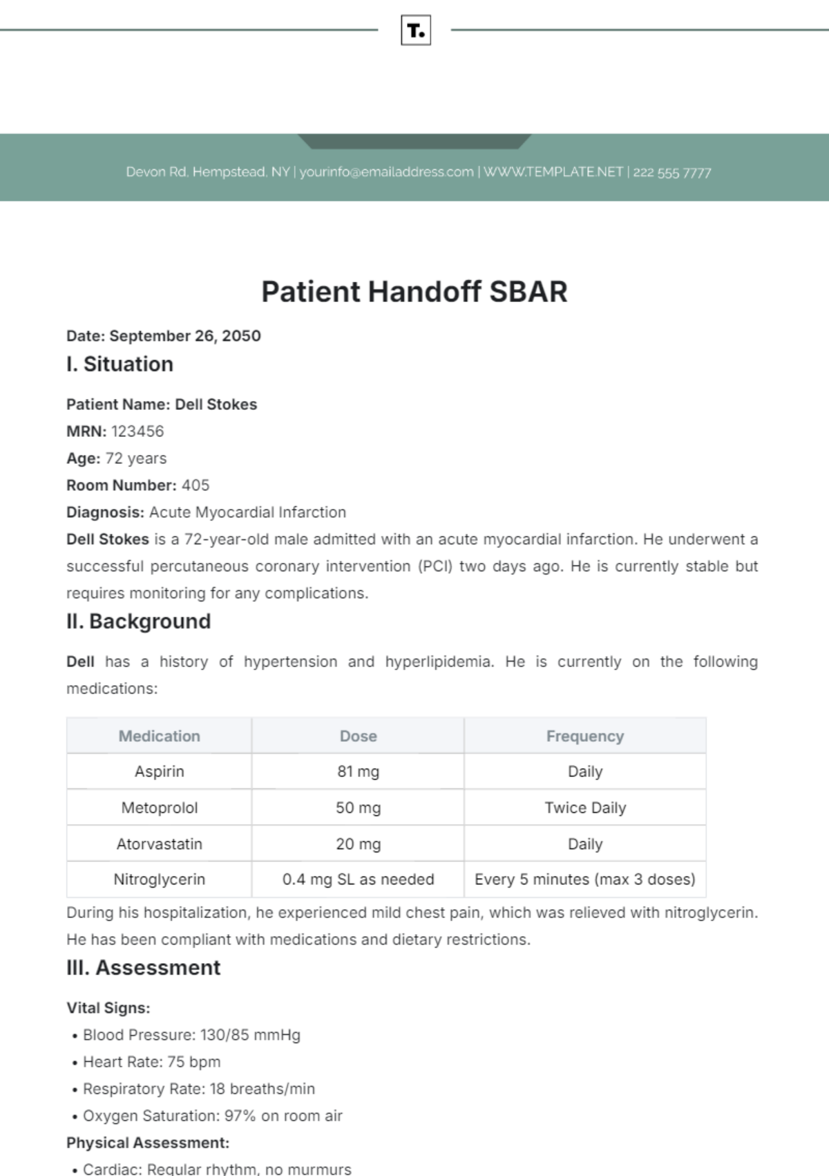 Patient Handoff SBAR Template