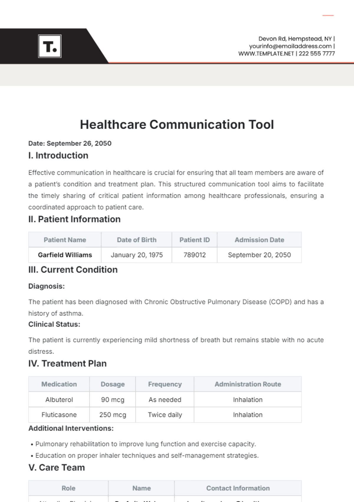 Healthcare Communication Tool Template