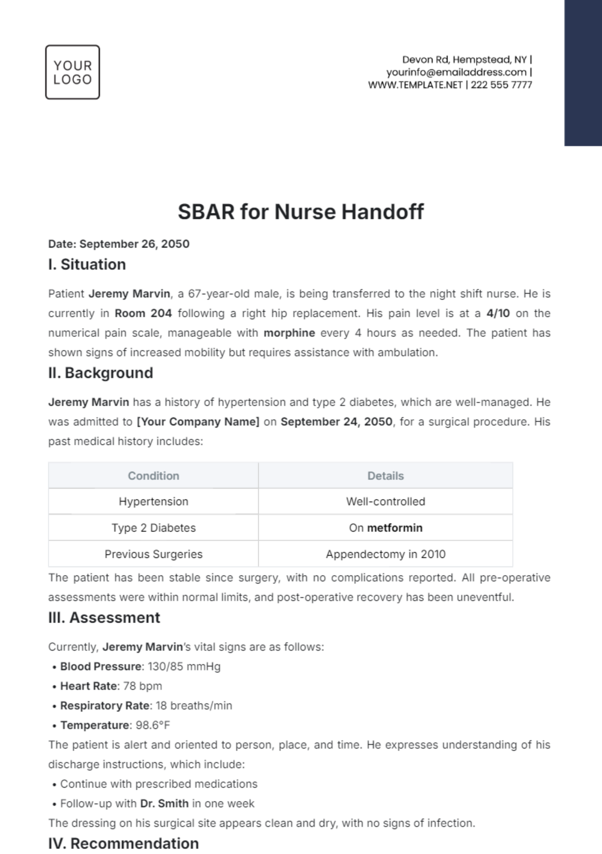 SBAR for Nurse Handoff Template