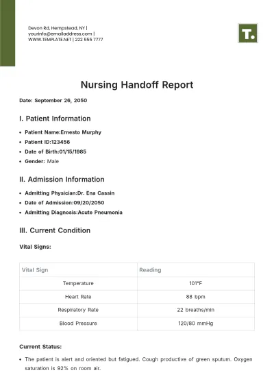 Free Nursing Handoff Report Template to Edit Online