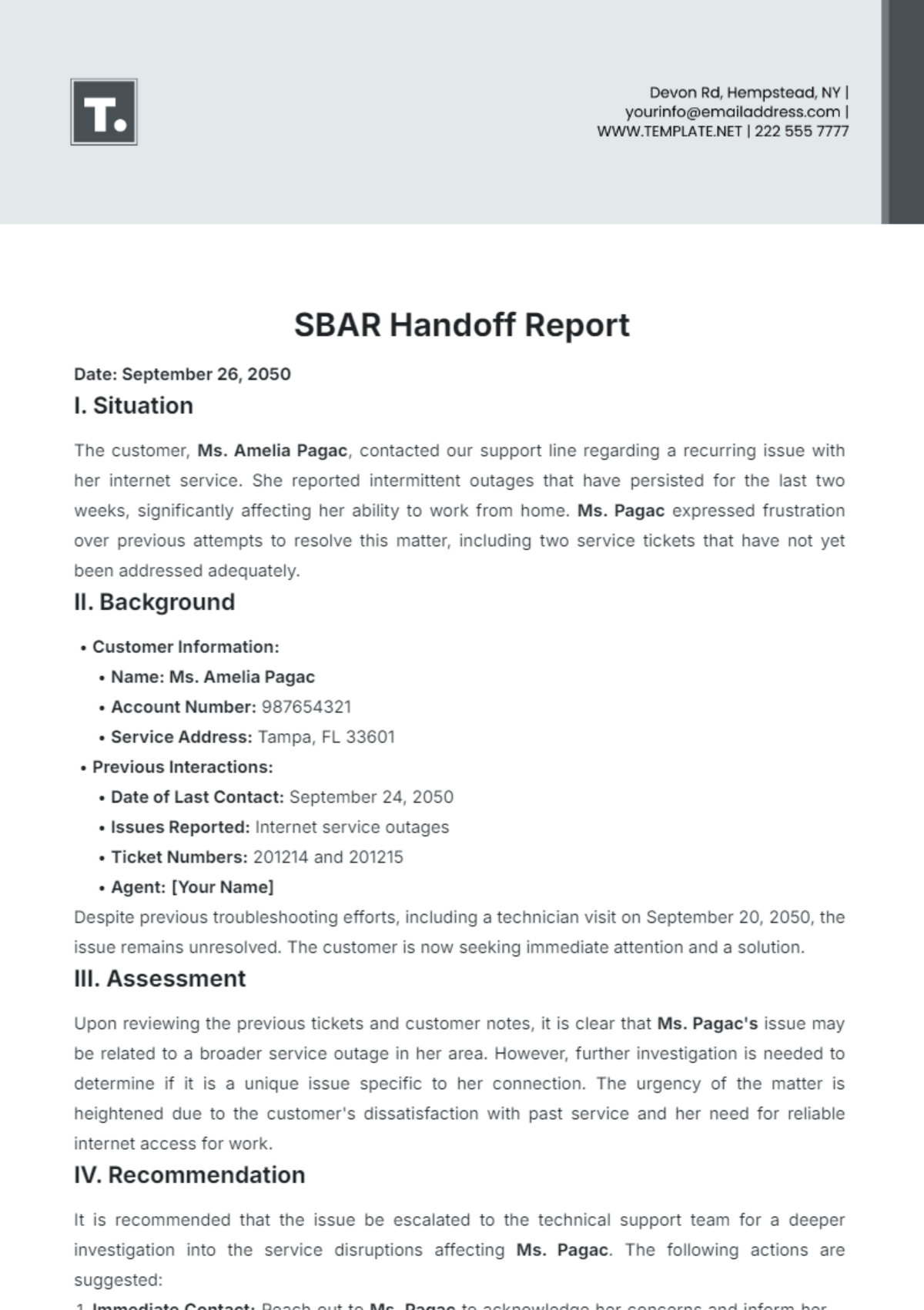 SBAR Handoff Report Template