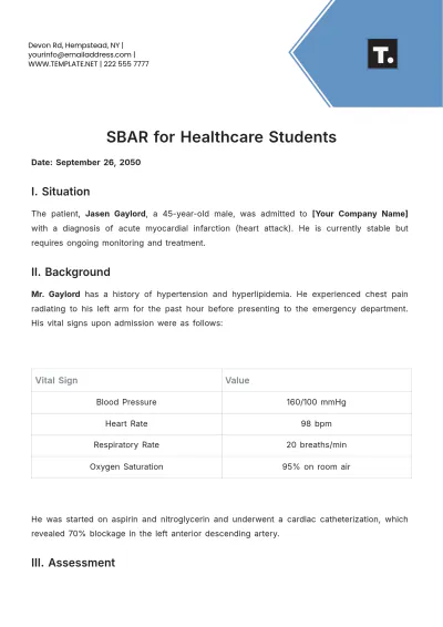 Free SBAR Template for Healthcare Students to Edit Online