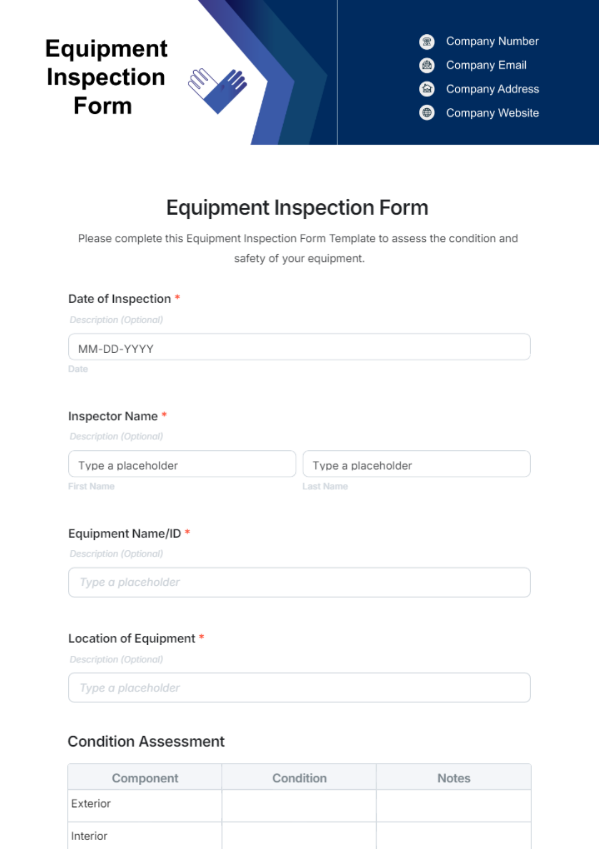 Equipment Inspection Form Template