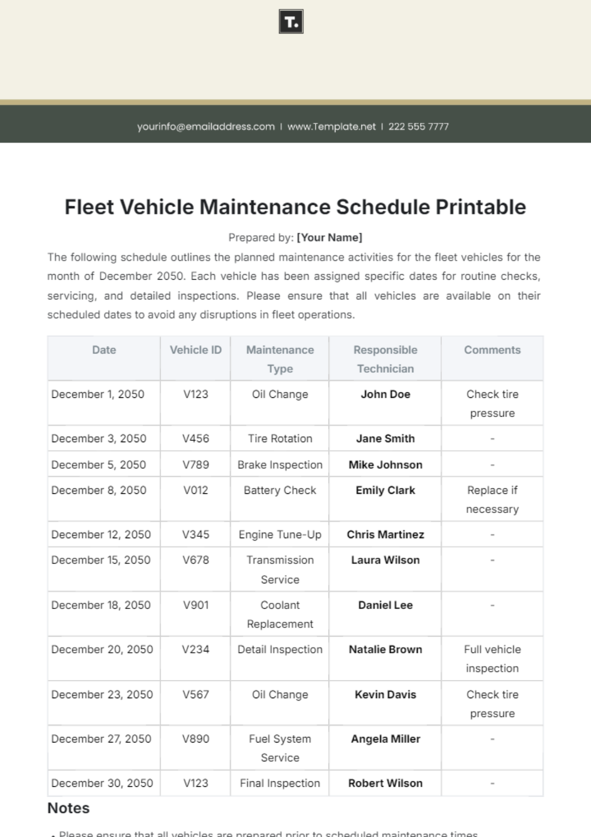 Fleet Maintenance Schedule Template - Edit Online & Download