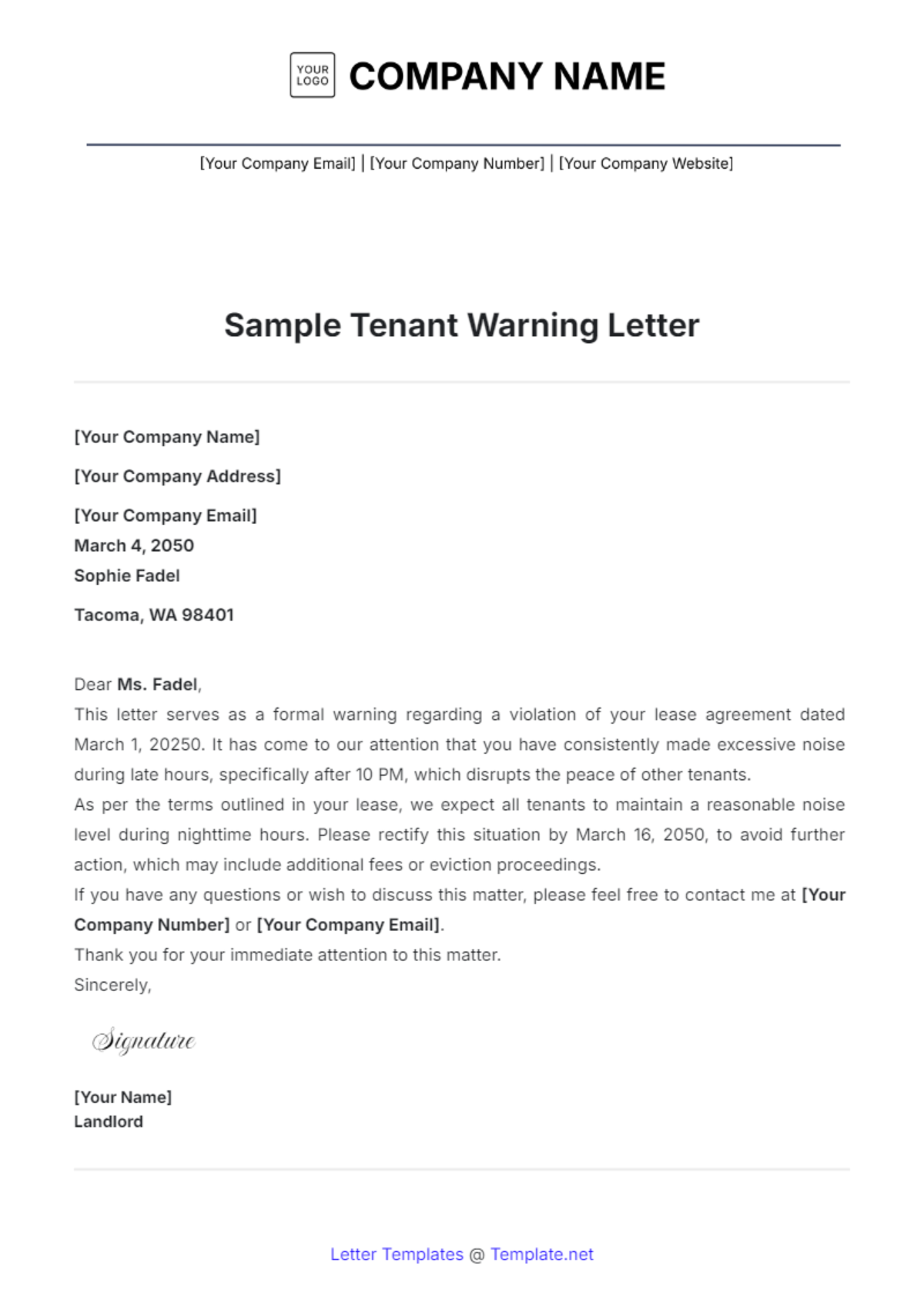 Sample Tenant Warning Letter Template