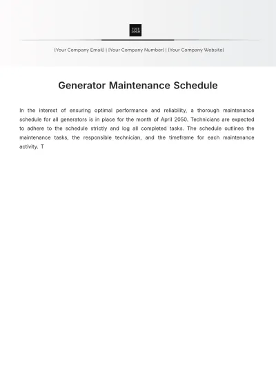 Free Generator Maintenance Schedule Template to Edit Online