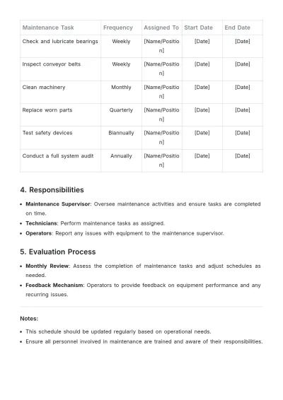 Free Production Line Maintenance Schedule Format Template to Edit Online