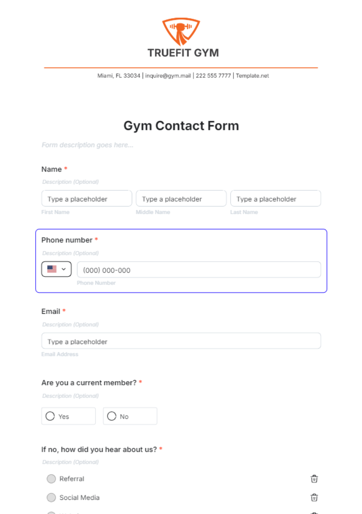 Gym Contact Form Template - Edit Online & Download