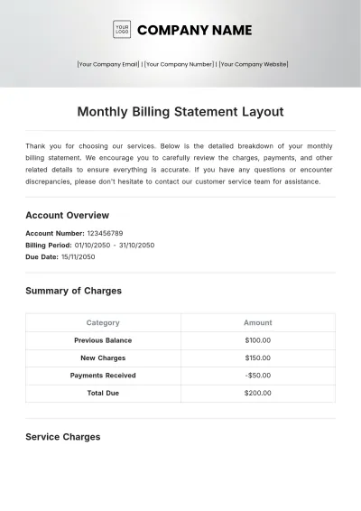 Free Monthly Billing Statement Layout Template to Edit Online