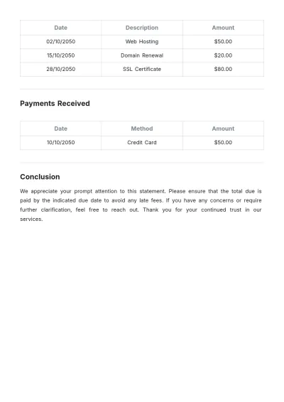 Free Monthly Billing Statement Layout Template to Edit Online