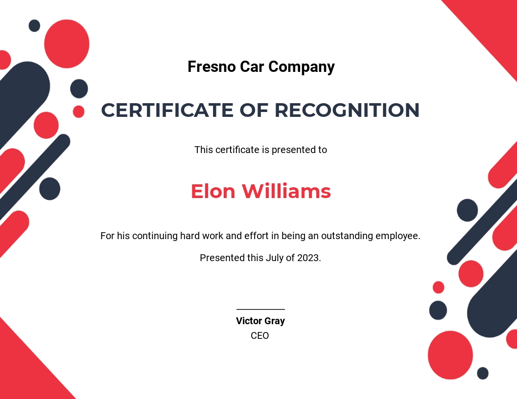 Certificate of Recognition Template in Google Docs, Illustrator