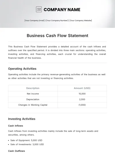 Free Business Cash Flow Statement Template to Edit Online